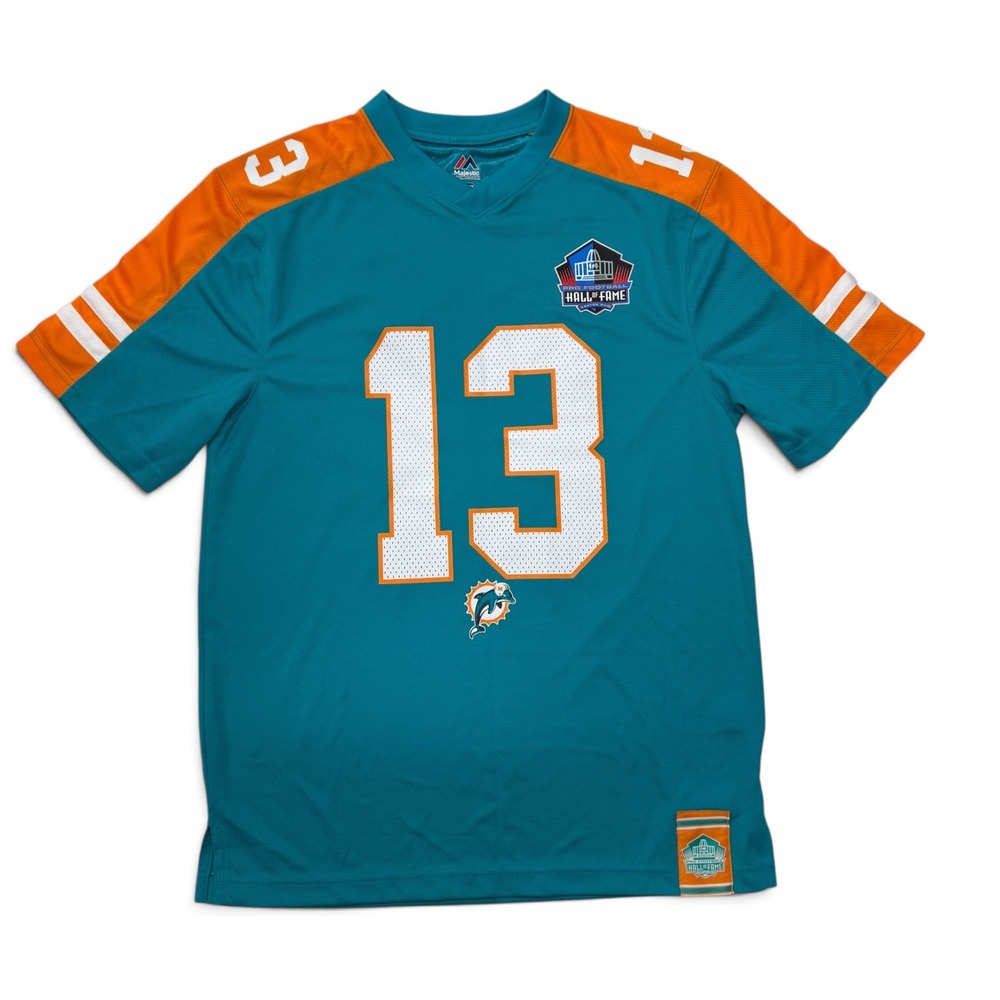 Majestic Dan Marino Miami Dolphins Hall of Fame Jersey Mens Medium Aqua Blue #13